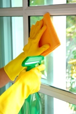 cleaning office windows for clean office building